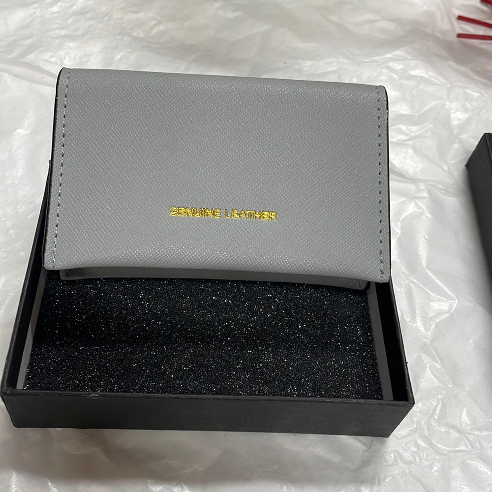 Genuine Leather gray credit card wallet unisex holder
